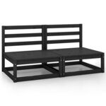vidaXL Canapés centraux de jardin 2 Pièces Noir Bois de pin massif