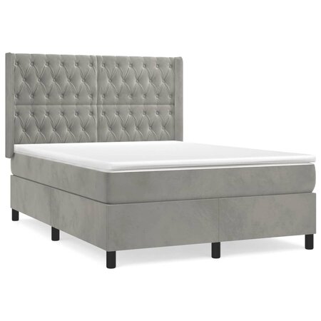 vidaXL Lit à sommier tapissier et matelas Gris clair 140x190cm Velours