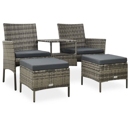 vidaXL Canapé de jardin table à thé et tabourets Résine tressée Gris