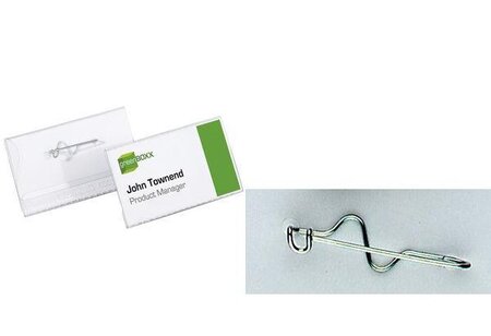 Boite de 100 badges avec épingle, épingle torasdée, 60 x 40 mm DURABLE