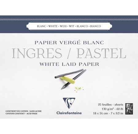 Bloc Ingres-Pastel encollé 18x24 130g blanc 25F CLAIREFONTAINE