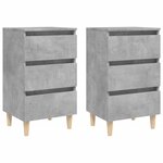 vidaXL Tables de chevet avec pieds en bois 2 Pièces Gris béton 40x35x69cm