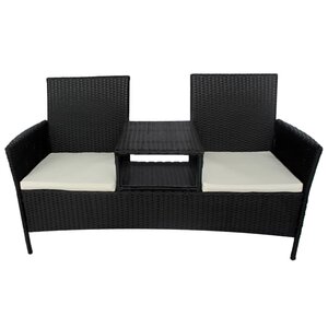 vidaXL Canapé de jardin à 2 places et table à thé Résine tressée Noir