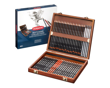 Crayons Graphite Derwent Sketching esquisse Coffret bois x48