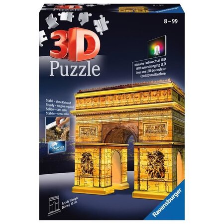 Puzzle 3d arc de triomphe illuminé - ravensburger - monument 216 pieces - sans colle - avec leds couleur - des 8 ans