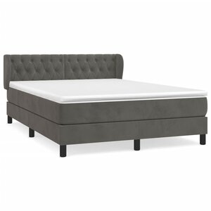 vidaXL Lit à sommier tapissier et matelas Gris foncé 140x190cm Velours
