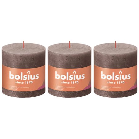 Bolsius Bougies pilier rustiques Shine 3 Pièces 100x100 mm Taupe rustique