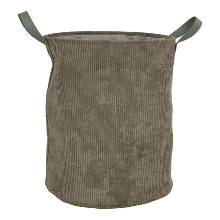 Panier à linge rond vert en velours côtelé avec poignées Ø 42 x 50 cm