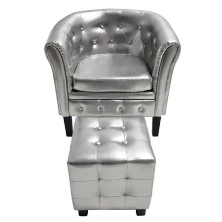 vidaXL Fauteuil avec repose-pied Argenté Similicuir