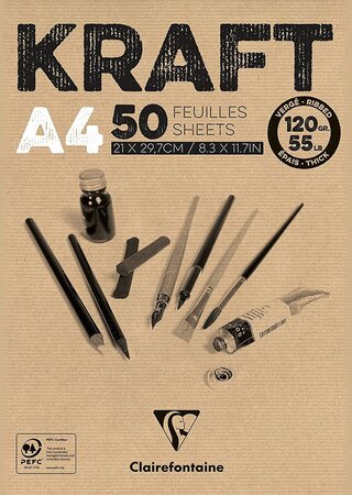 Un Bloc de KRAFT BRUN VERGE 21X29,7 cm 50 feuilles 120g CLAIREFONTAINE