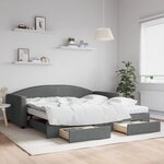 vidaXL Lit de jour avec gigogne et tiroirs gris foncé 100x200 cm tissu