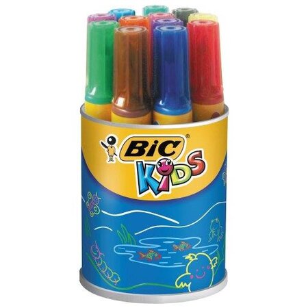 Pot 12 feutres KIDS DECORALO Pte ogive bloquée extra large 12 couleurs assorties BIC