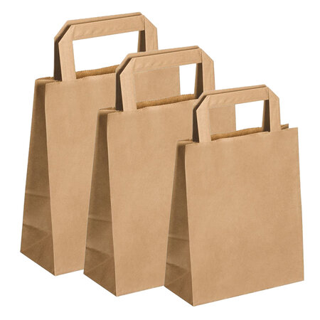 Lot de 250 sacs cabas en papier kraft brun marron havane avec poignée plate 320 x 220 x 280 mm 19 litres résistant papier 80g/m² non imprimé