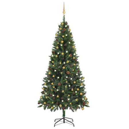 vidaXL Arbre de Noël artificiel pré-éclairé et boules vert 210 cm