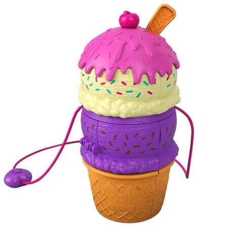 Polly pocket - coffret multifacettes glace  3 niveaux et 25 accessoires surprise dont polly et lila - mini-poupée - des 4 ans
