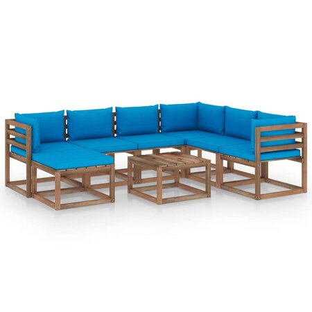 vidaXL Salon de jardin 8 Pièces avec coussins Bleu clair