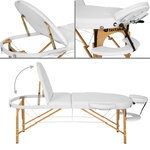 Tectake table de massage sawsan 3 zones avec rembourrage de 5cm et châssis en bois - blanc