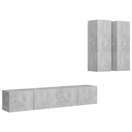 vidaXL Ensemble de meubles TV 4 Pièces Gris béton Aggloméré