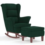 vidaXL Chaise à bascule avec pieds en bois et tabouret Vert foncé