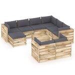 vidaXL Salon de jardin 10 Pièces avec coussins Bois imprégné de vert