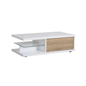SCIAE Table basse rectangulaire - Décor chene clair et Laqué blanc - Classique - 1 tiroir - L 120 x P 60 x H 37 cm - KARMA