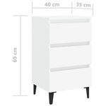vidaXL Table de chevet avec pieds en métal Blanc 40x35x69 cm
