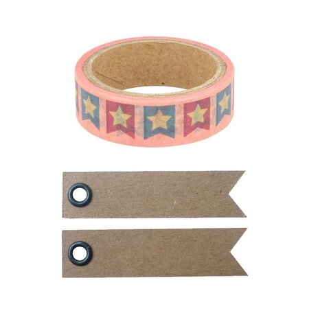 Masking tape 5 m x 1 5 cm + 20 étiquettes kraft Fanions