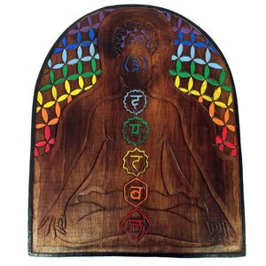 Décoration murale en bois chakras sukhasana
