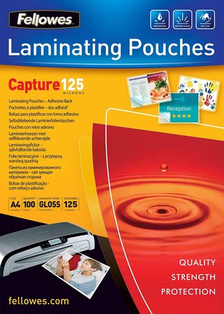 Pack de 100 pochettes à plastifier autocollantes a4 250 mic (2x125) fellowes