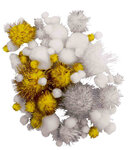 Pompons pailleté glitter Doré Argenté et blanc 100 pièces