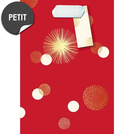 Sac cadeau petit format rouge pois blanc et or - draeger paris