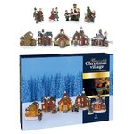 Ambiance Ensemble de figurines de village de Noël avec lumière 9 Pièces