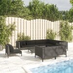 vidaXL Salon de jardin 10 Pièces avec coussins Résine tressée Gris foncé