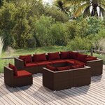 vidaXL Salon de jardin 9 Pièces avec coussins Résine tressée Marron