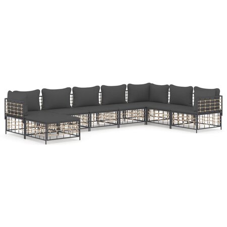 vidaXL Salon de jardin 8 Pièces avec coussins anthracite résine tressée