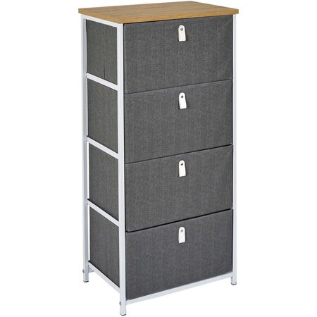 Meuble de rangement tiroirs en tissu plateau en bois 4 tiroirs