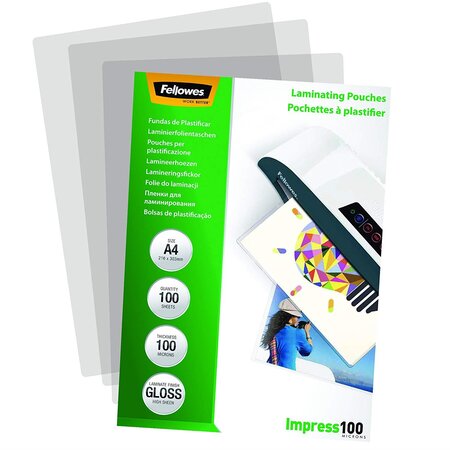 Pochette à plastifier  a3  brillante  200 microns (2x100) paquet 100 fellowes