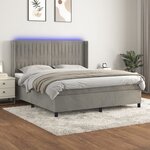 vidaXL Sommier tapissier matelas et LED Gris clair 160x200 cm Velours