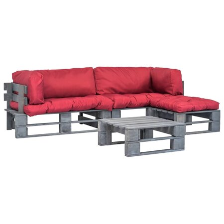 vidaXL Salon palette de jardin 4 Pièces avec coussins rouge bois