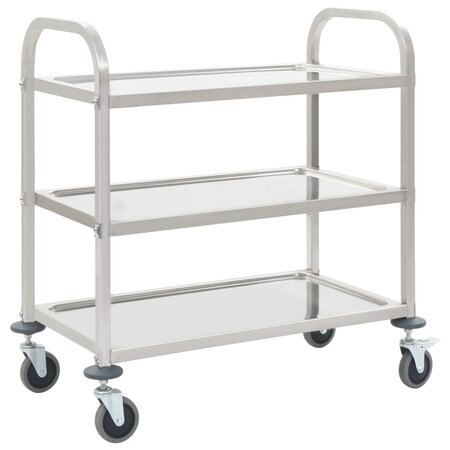vidaXL Chariot de cuisine à 3 niveaux 96 5x55x90 cm Acier inoxydable