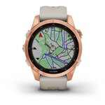 Montre GPS connectée - GARMIN - Fenix 7S Solar - Rose Gold avec bracelet beige sable