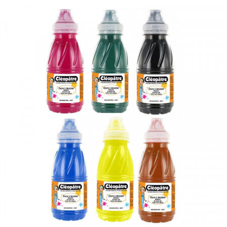 Lot de 6 flacons encre à dessiner cléopâtre 250 ml assortiment