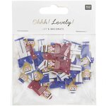 24 Confettis en bois - Marins - bleu et rouge