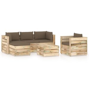 vidaXL Salon de jardin 6 Pièces avec coussins Bois imprégné de vert