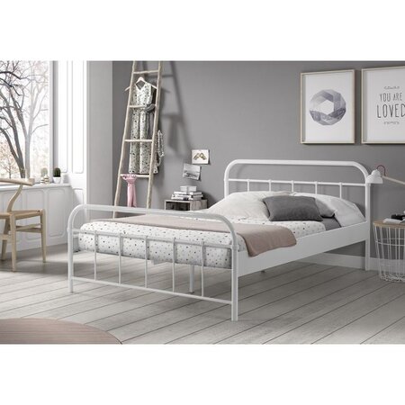 BOSTON Lit en métal 140x200 Blanc + Sommier 140x200 26 lattes Extra