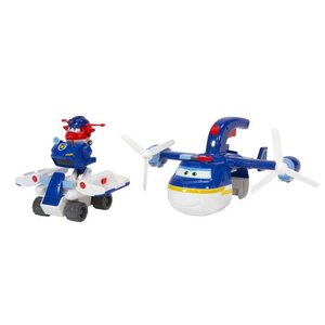 Super wings  avion jouet police patroller + 1 figurine jett police  avion jouet géant et figurine transform-a-bots jett police jou