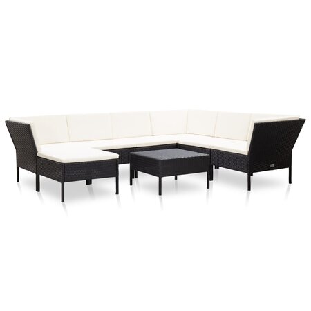 vidaXL Salon de jardin 8 Pièces avec coussins Résine tressée Noir