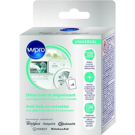 WPRO DES616 Détartrant 3 en 1 pour lave-linge et lave-vaisselle - 6 sachets de 50g