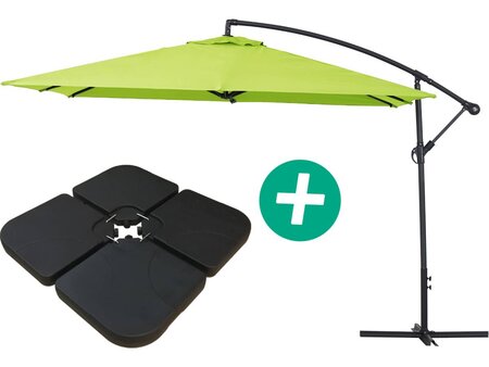 Parasol jardin déporté Alu "Ilios 3" - Carré - 3 x 3 m - Vert - Dalles incluses