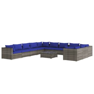 vidaXL Salon de jardin 12 Pièces avec coussins Résine tressée Gris